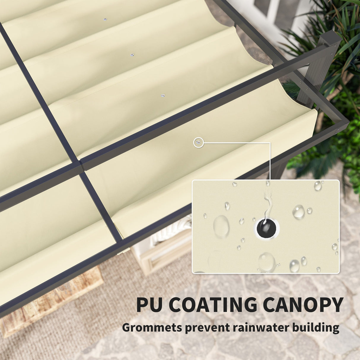 Aluminium Pergola, 3 x 3m with Retractable Roof - Grey/Khaki