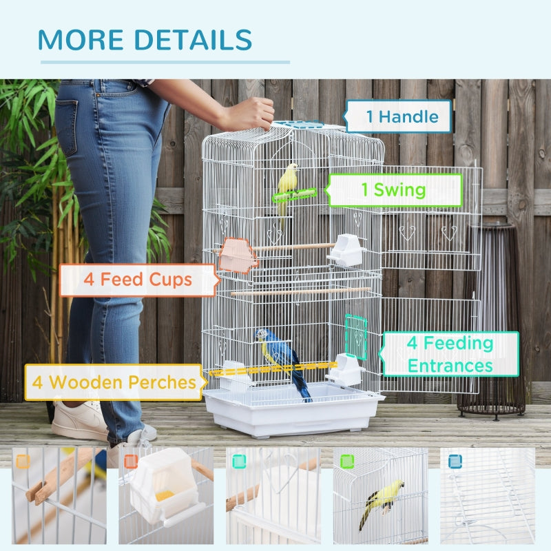 Large Metal Bird Cage, Perches Food Bowls Swing for Budgies Parakeets, White