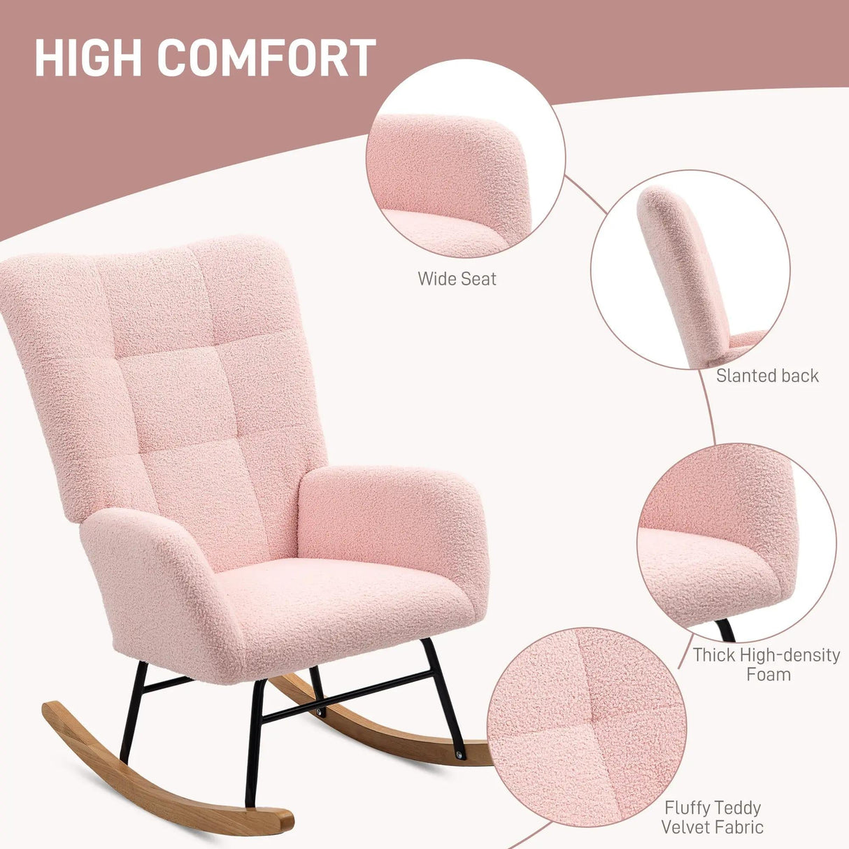 Teddy Fleece Rocking Chair - Pink