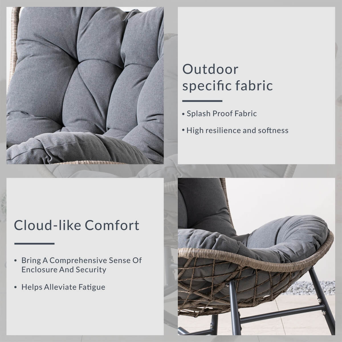 Metal Rocking Chair - Indoor Outdoor Garden Rocking Chair, Grey