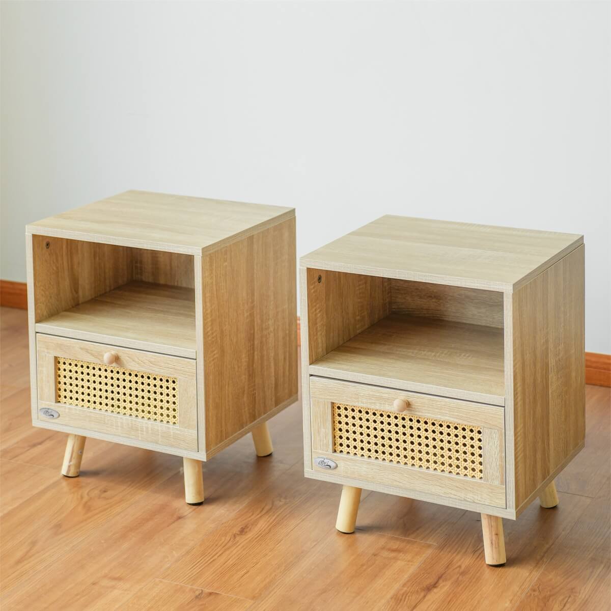 Set of 2 Solid Wood Side Cabinets - Freestanding Storage Cabinets