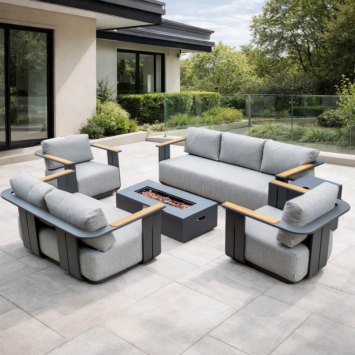 VAREL 5-Piece Sofa Set with ZENITH Fire Pit Table (Full Set)