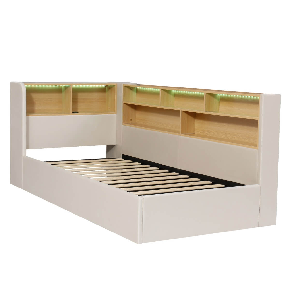 3FT Single L-Shaped Upholstered Daybed - Velvet Sofa Bed with Hydraulic Storage & USB