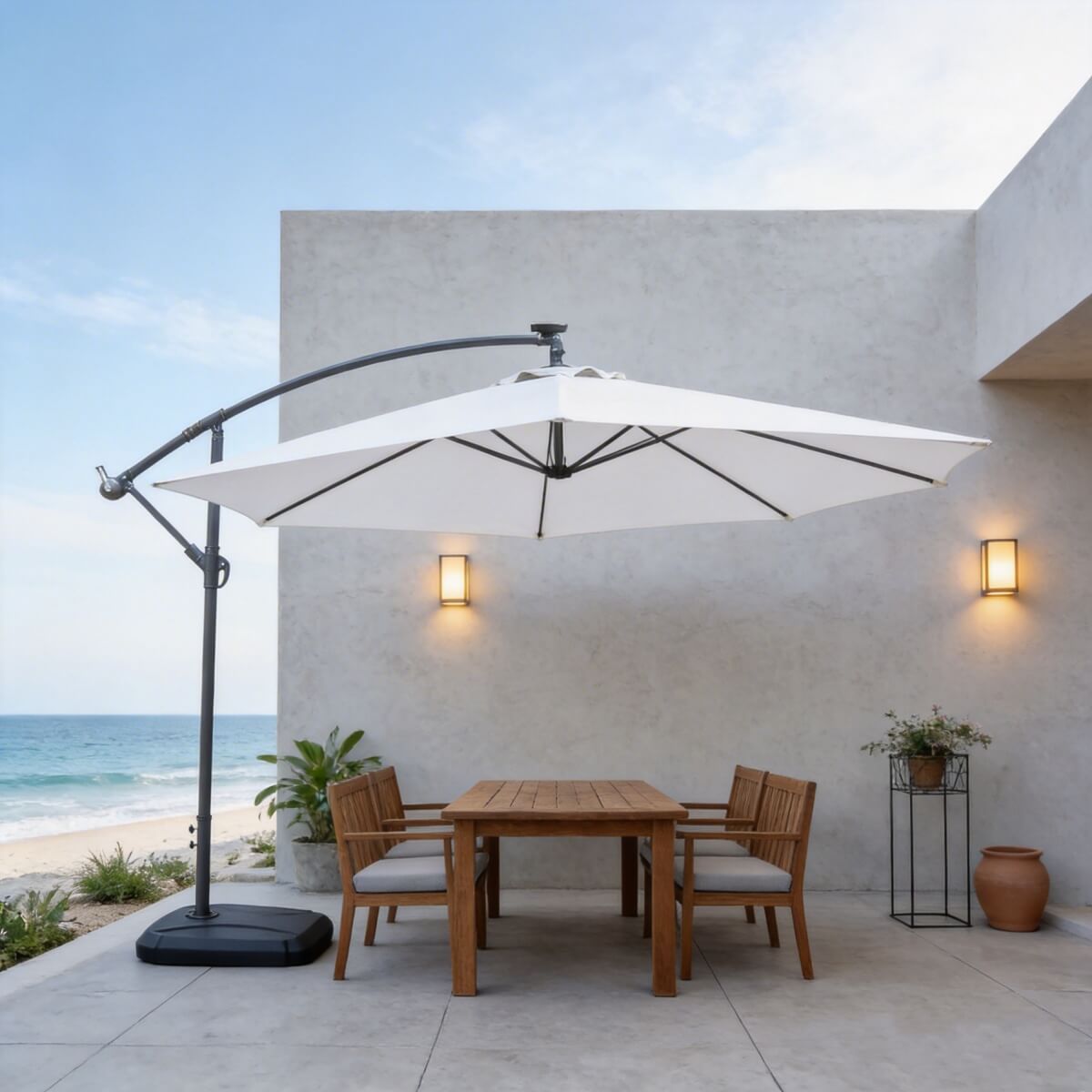 Banana-Style Outdoor Parasol – 8-Rib Patio Umbrella with PA-Coated Canopy