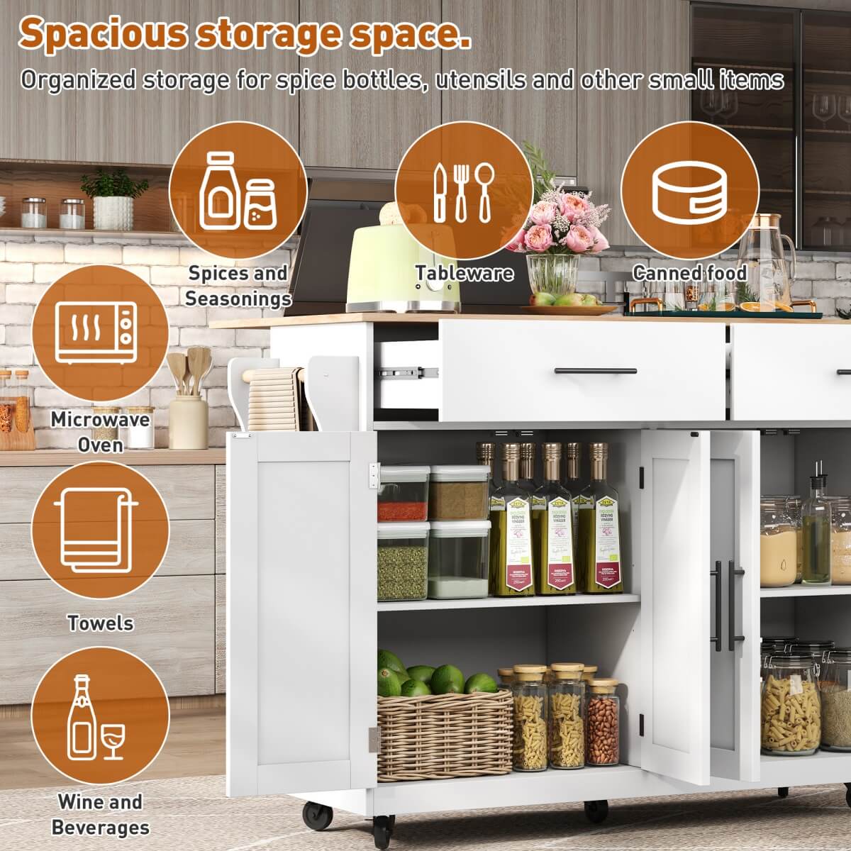 Kitchen Island Trolley with Drop Leaf - Rolling Serving Cart with Storage