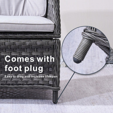 3 Piece Grey Rattan Bistro Set - Outdoor Garden Table and Chairs