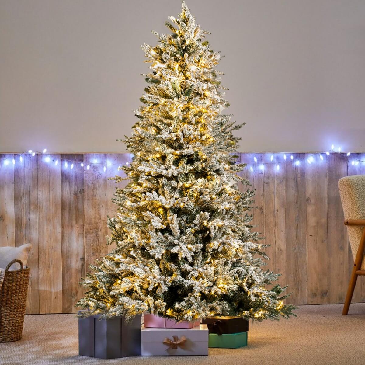 7ft Pre-Lit Finland Fir Artificial Christmas Tree - Lifelike PE/PVC Xmas Tree with 450 LED Lights, Warm & Bright White, Metal Stand