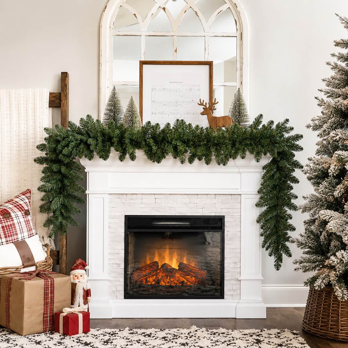 Pre-Lit Christmas Garland - Realistic PVC Foliage Garland with LED Lights for Festive Decoration
