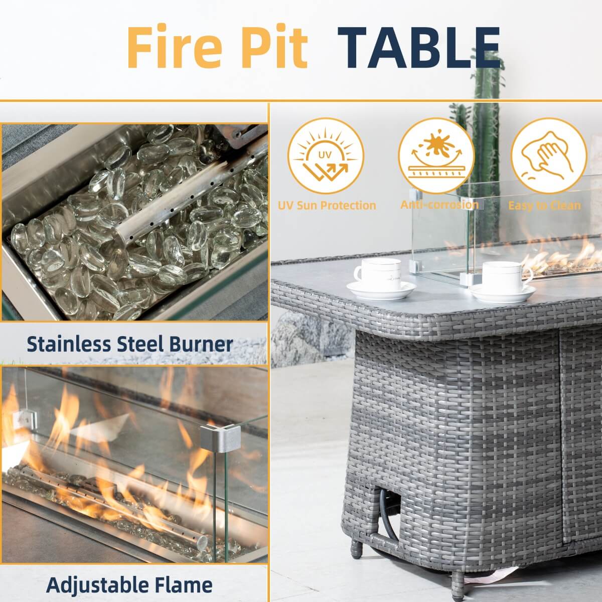 Aluminium Lift-Top Fire Pit Table - Adjustable Coffee & Dining Table