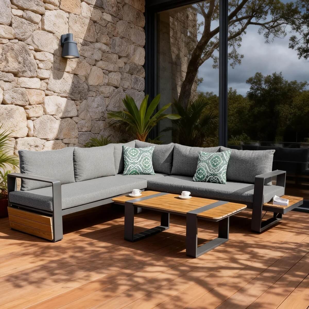 ARVIA Aluminum Corner Sofa Set (L-Shape with Coffee Table)