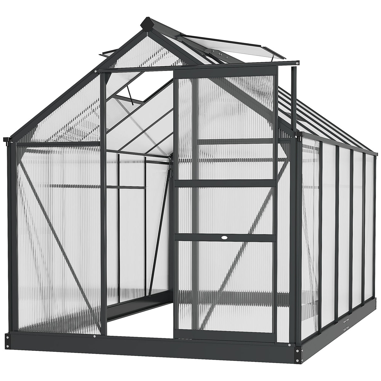 6 x 10ft Polycarbonate Greenhouse, Walk-In with Slide Door and Window, Aluminium Frame, Grey