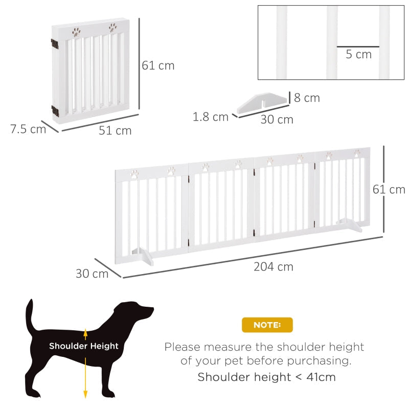 Freestanding Pet Gate Folding Safety Fence with Support Feet for Doorway Stairs, White