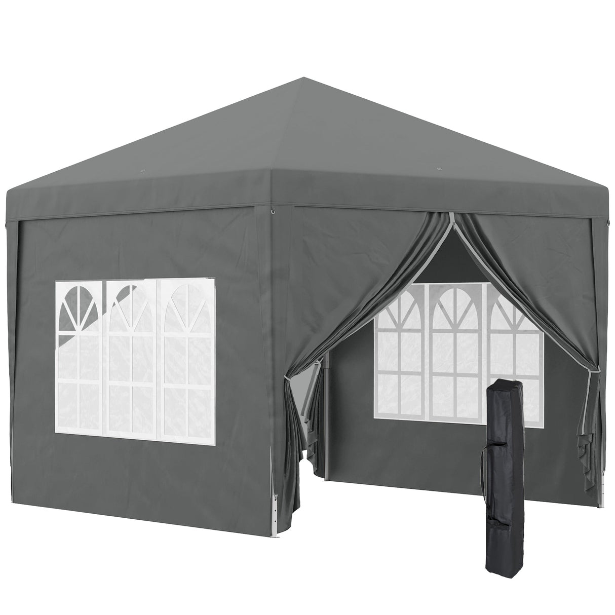 Pop Up Gazebo Water Resistant with Carry Bag and 2 Windows, Grey