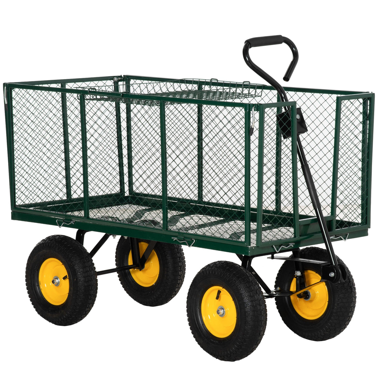 Garden Cart Truck Trolley Wheelbarrow, Large 4 Wheel Heavy Duty with Handle - Green