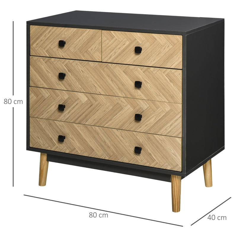 Chest of Drawers, 5-Drawer Storage Cabinet with Metal Handles
