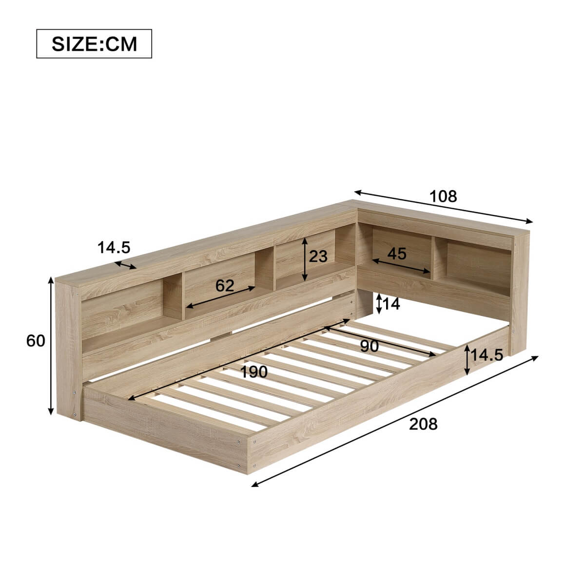 3 FT Single Storage Bed 90 × 190 cm – Durable MDF Frame with Large Under-Bed Storage for Adults & Teens