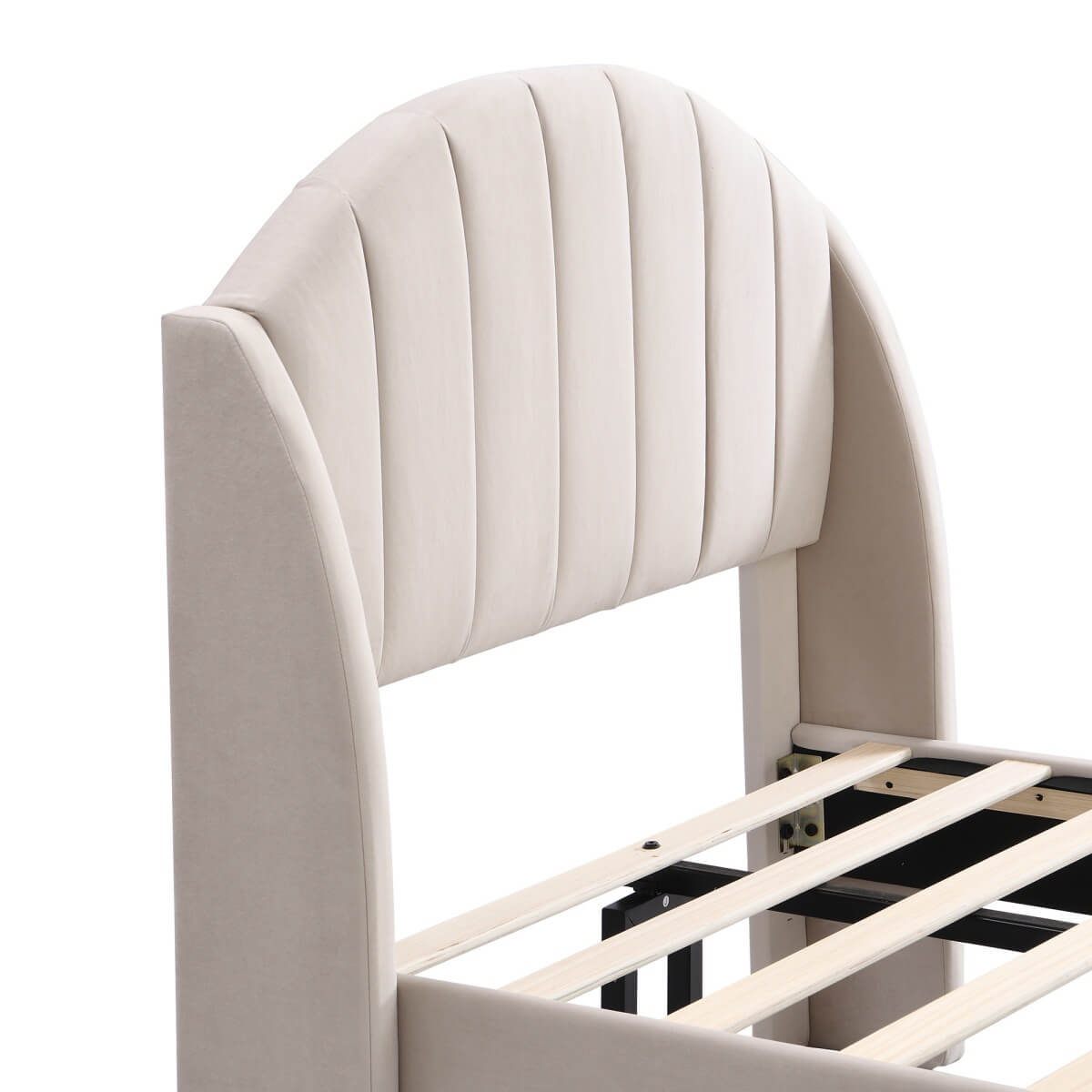 3ft Single Kids Bed - Velvet Upholstered Bed with Slatted Frame & Headboard