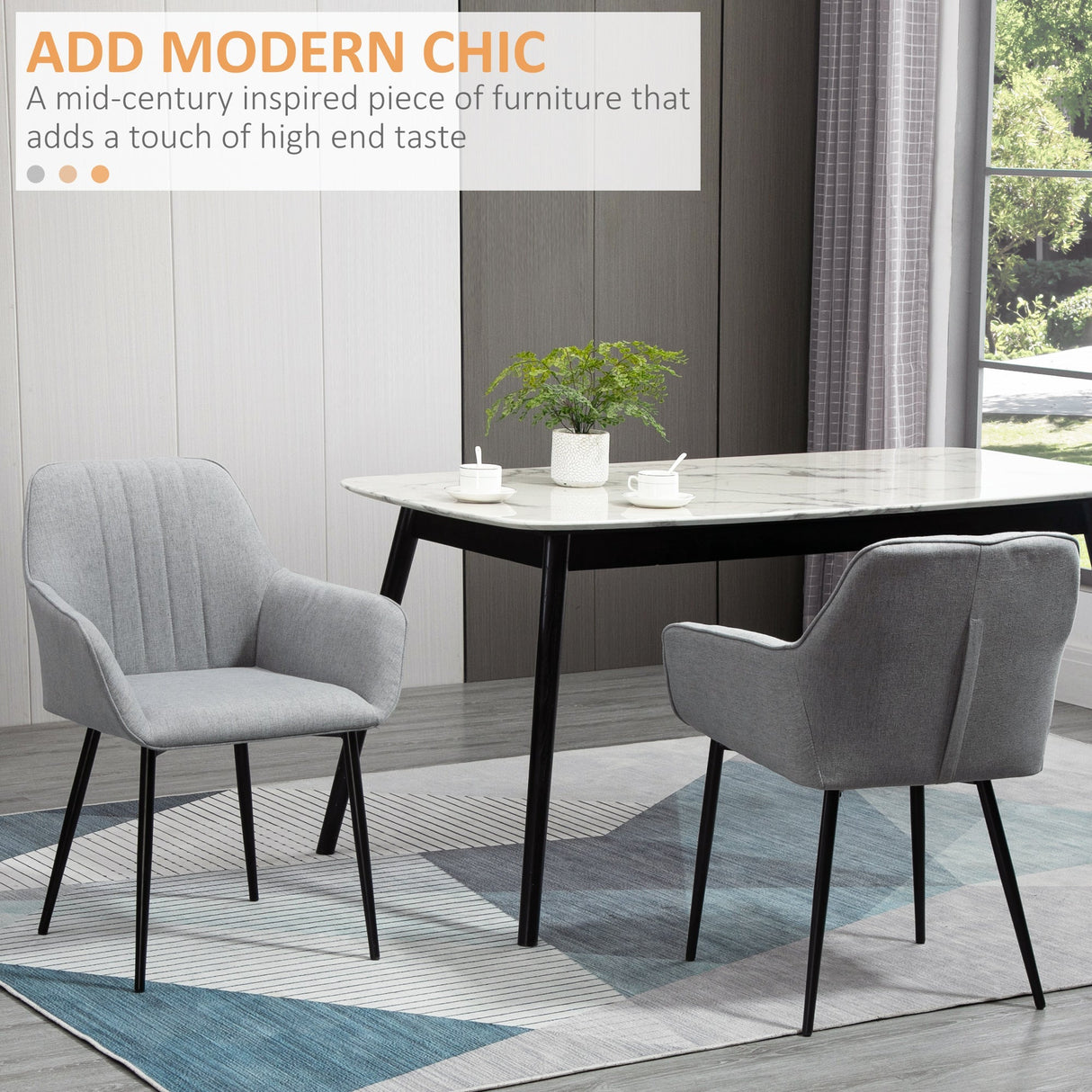 Dining Chairs, Upholstered Accent with Metal Legs, Set of 2, Light Grey Linen Fabric