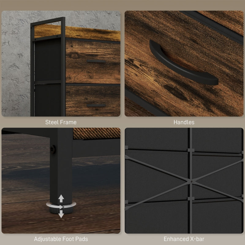 Rustic Chest of Drawers with Six Fabric Drawers - Rustic Brown