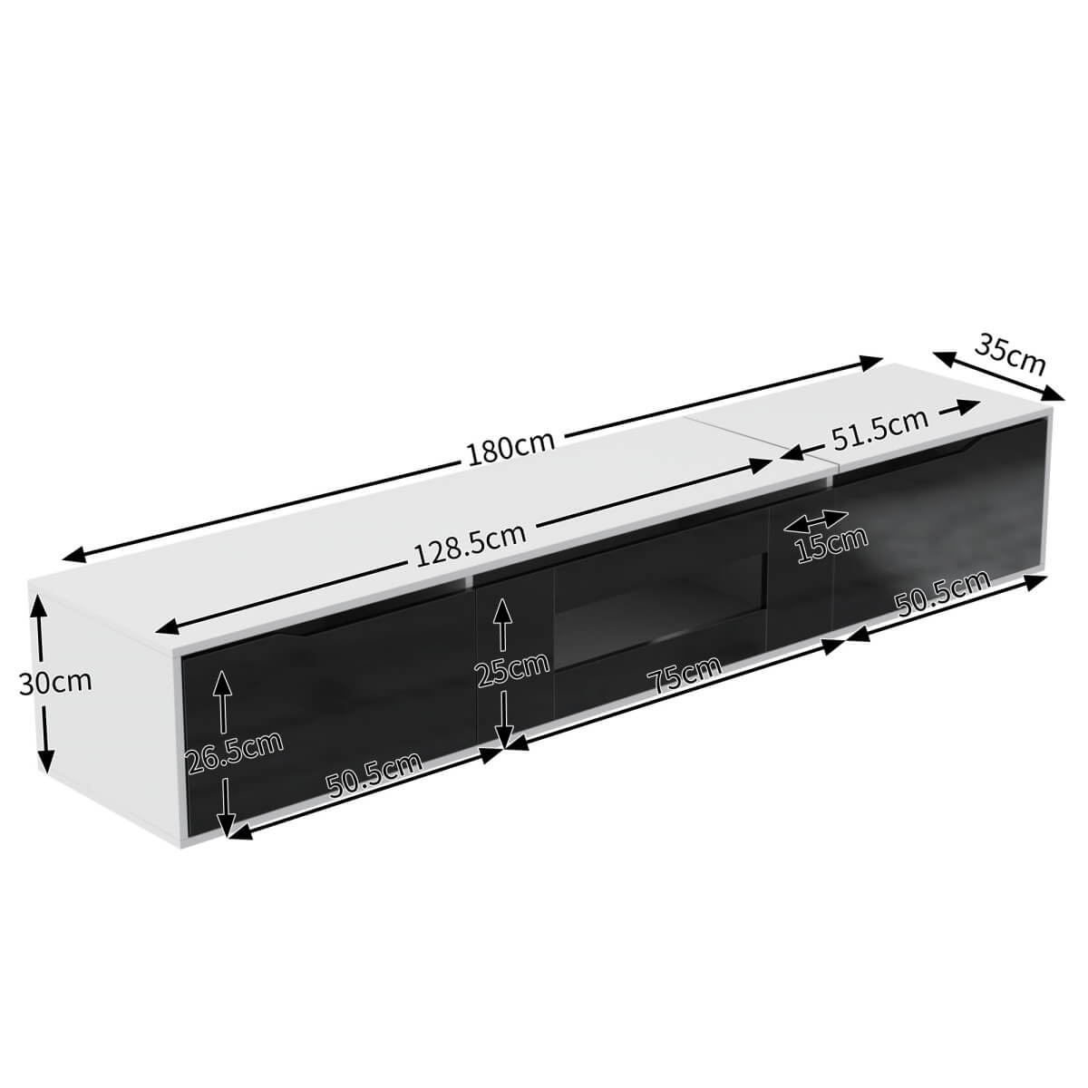 High-Gloss TV Cabinet – White & Black, LED Colour-Changing Lights