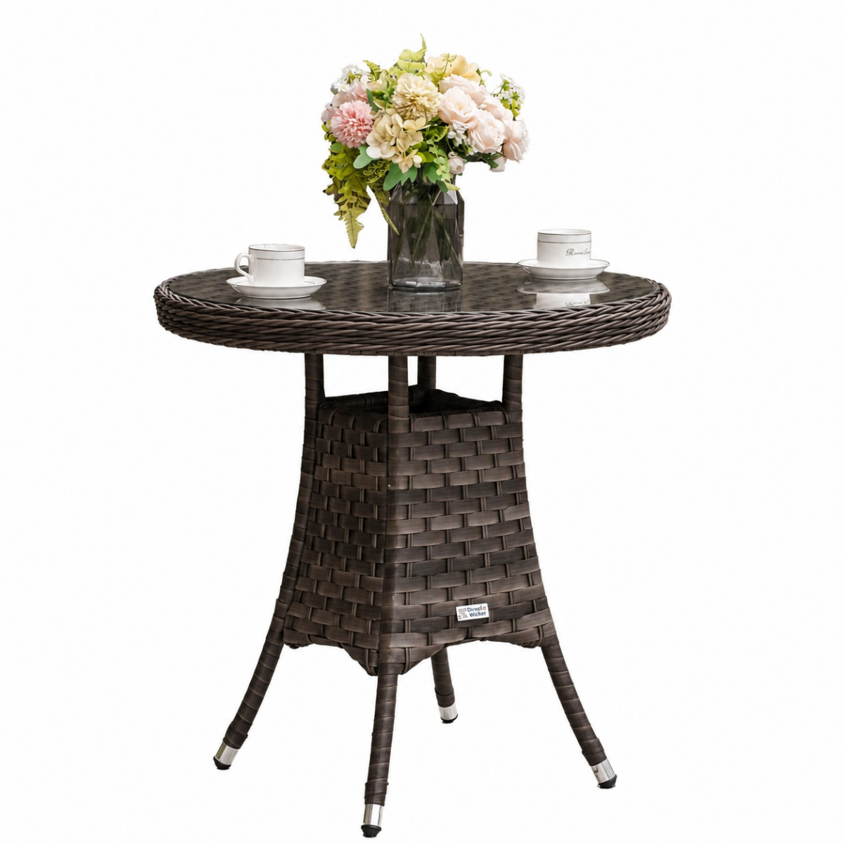 Outdoor Rattan Dining Table - Round Garden Table, Aluminium Frame