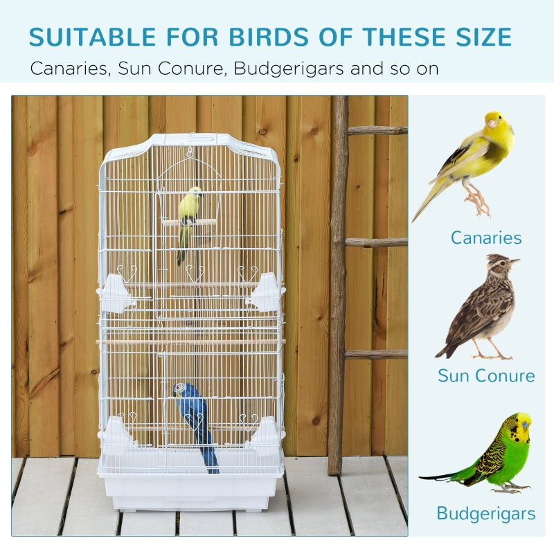 Large Metal Bird Cage, Perches Food Bowls Swing for Budgies Parakeets, White
