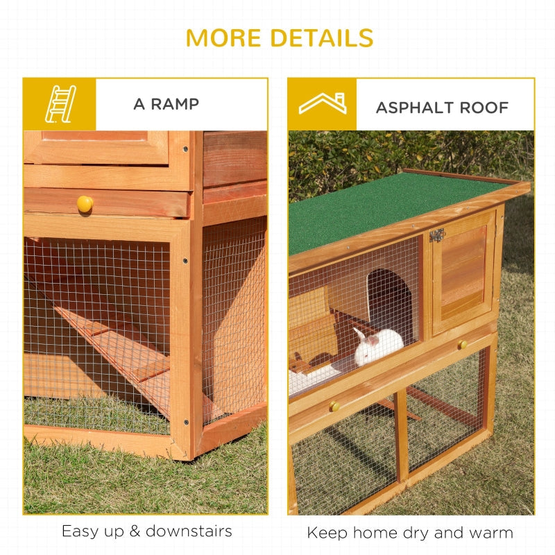 Rabbit Hutch Outdoor Guinea Pig Hutch 2-Tier with Opening Top, Wooden