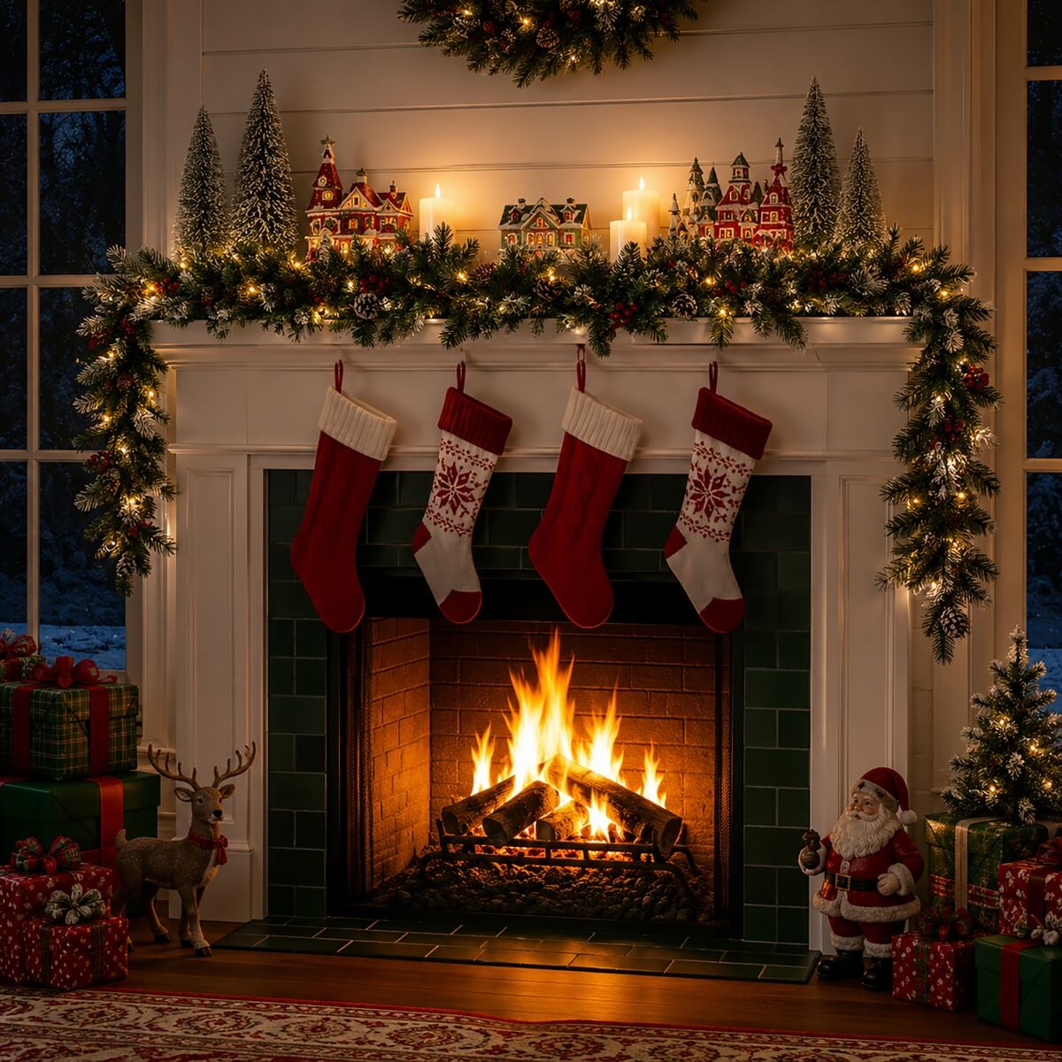Realistic PVC Christmas Garland - Lush Foliage with Pine Cones, Red Berries & Pre-Lit LED Lights