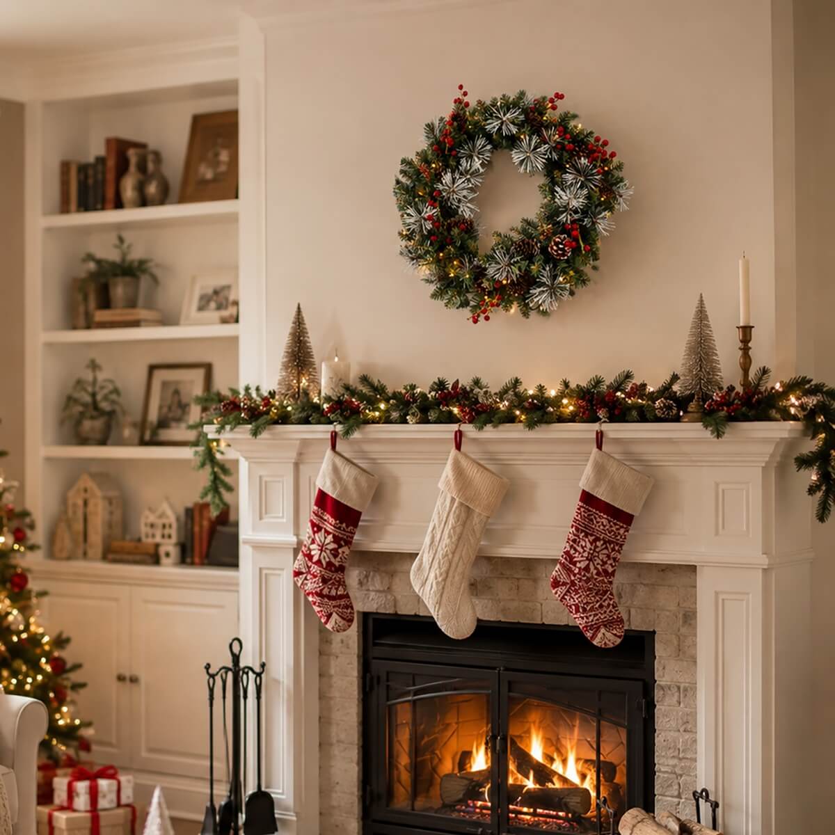 PVC & PE Christmas Garland with Red Berries & Pine Cones - Realistic Evergreen Foliage