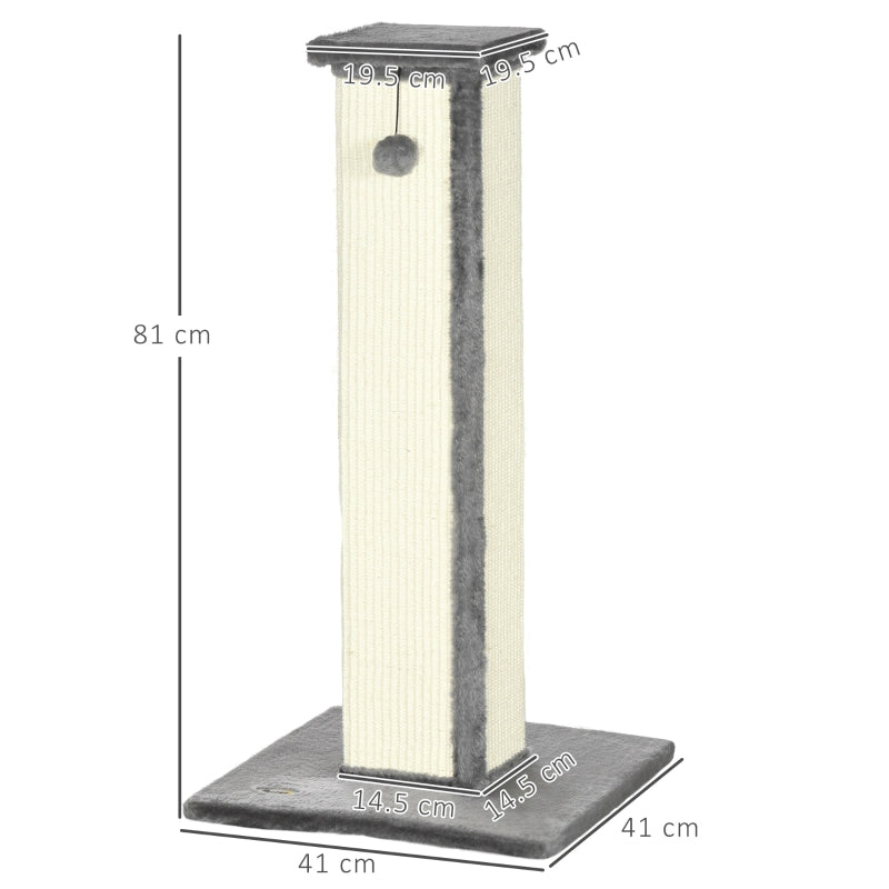 81cm Cat Scratcher, Vertical Full with Sisal Rope & Hanging Ball, Grey