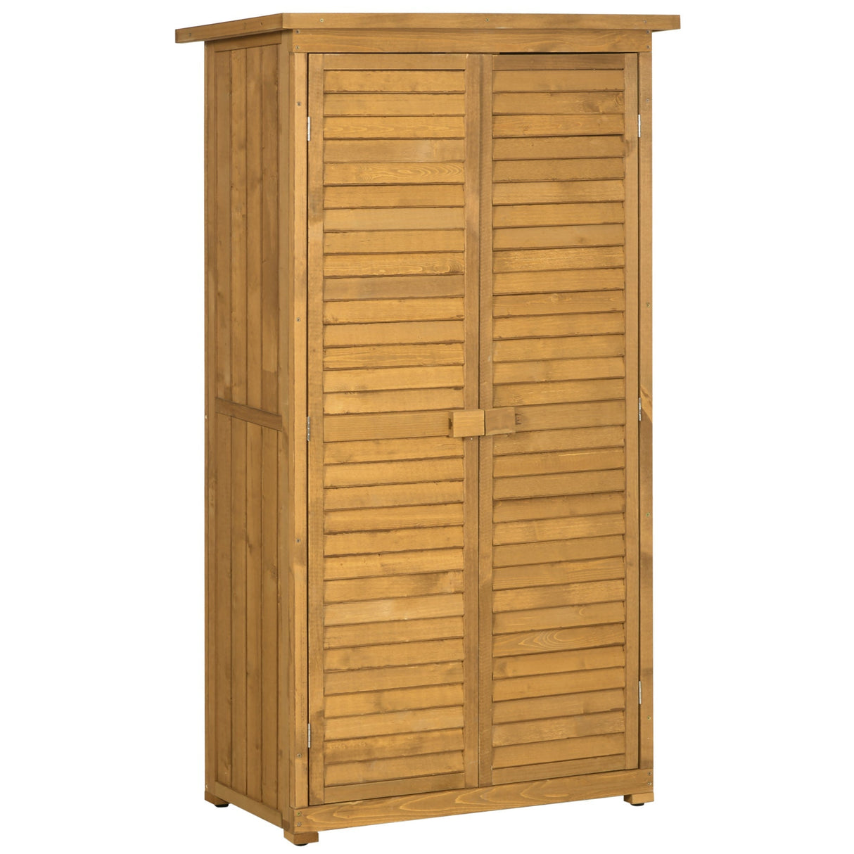 Wooden Garden Storage Shed, Compact Utility Sentry Unit, 3-Tier Shelves Tool Cabinet, Asphalt Roof