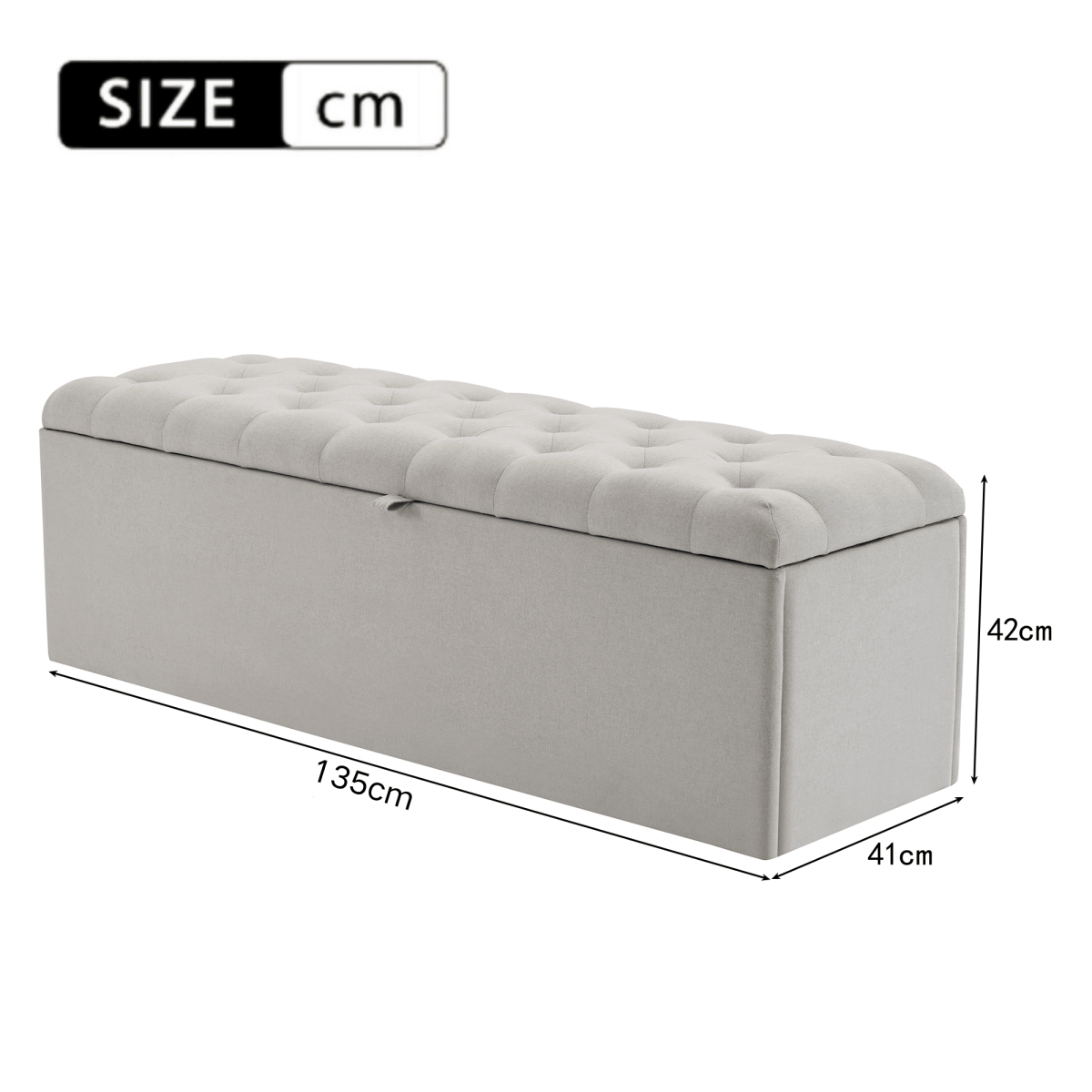 Linen Upholstered Storage Bench - Soft Padded Seat, 135x41x42cm, Light Grey
