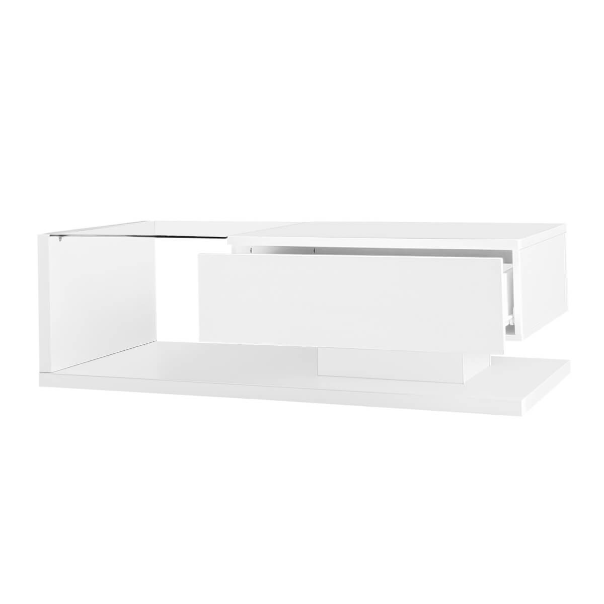 High Gloss White Coffee Table with LED Lights - Glass Top Modern Living Room Table