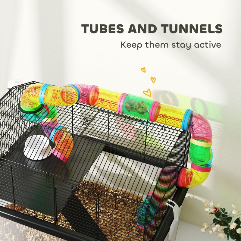 Hamster Cage, Two-Tier with 31cm Deep Tray, Tube System, Multicoloured