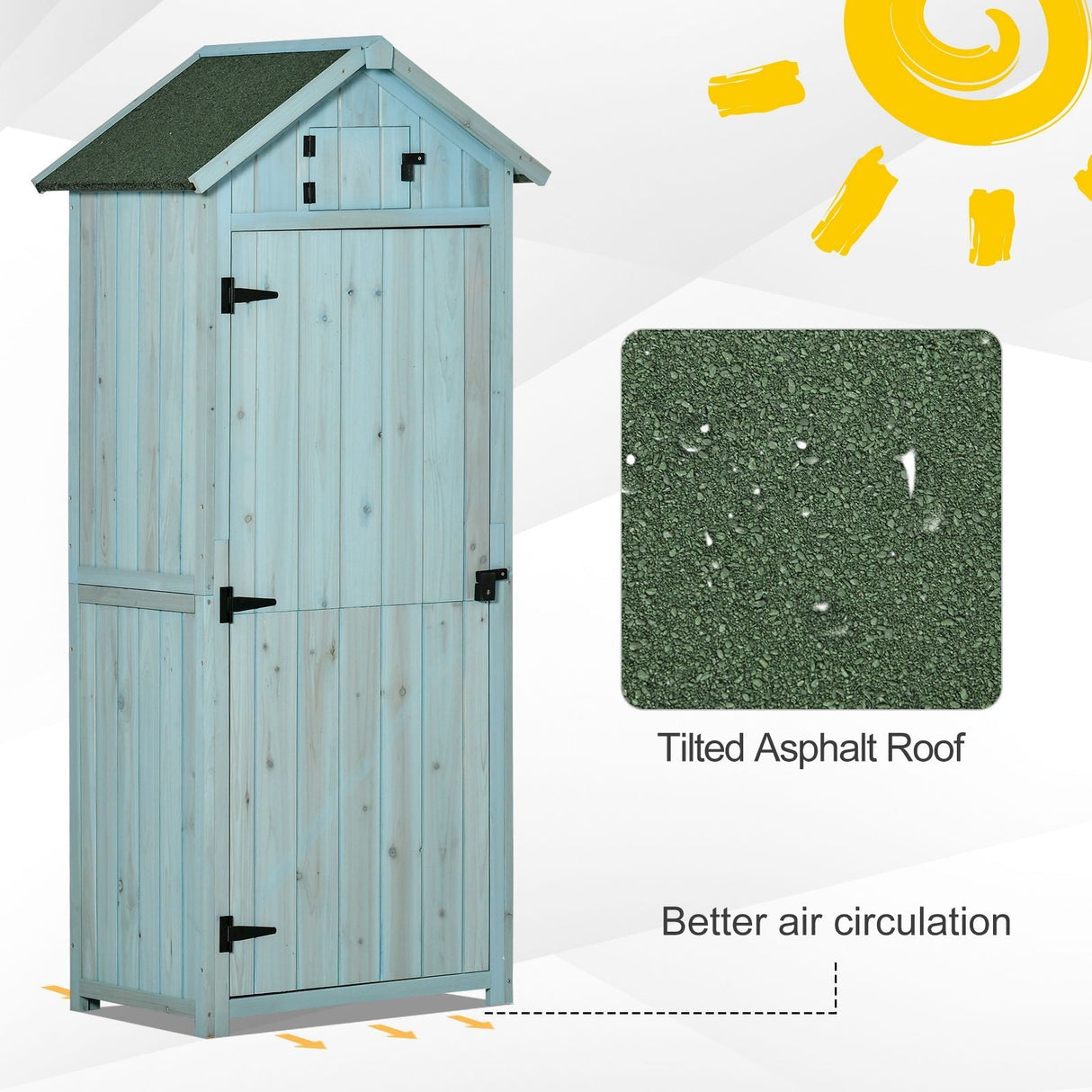 Garden Shed Vertical Utility 3 Shelves Wood Blue