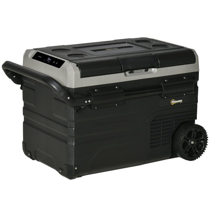 40L Car Refrigerator, Portable Compressor Cooler Box Fridge Freezer with LED Light, Foldable Handles, Cup Holders, 12/24V DC and 110-240V AC
