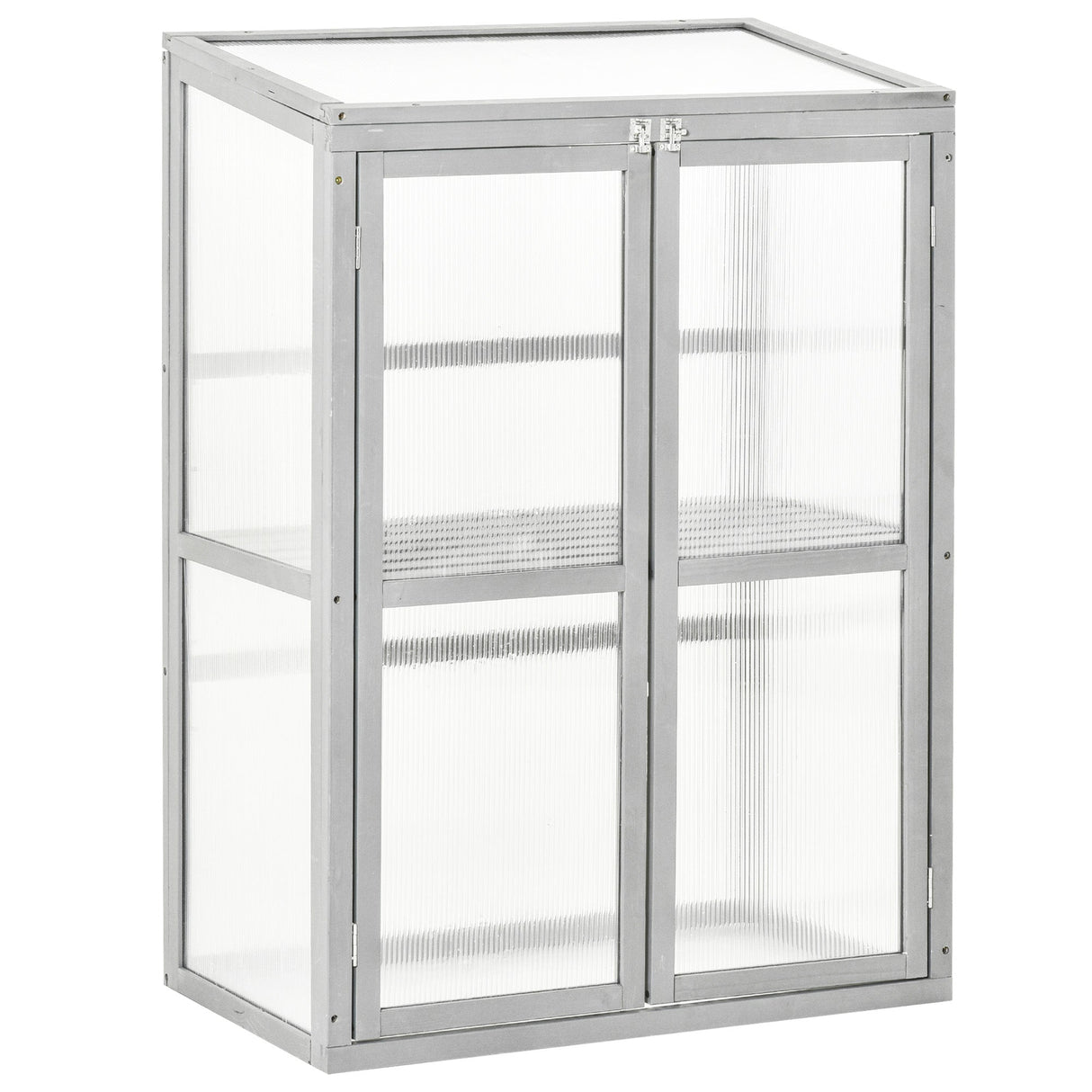 Wooden Cold Frame Greenhouse with Adjustable Shelf and Double Doors, Light Grey
