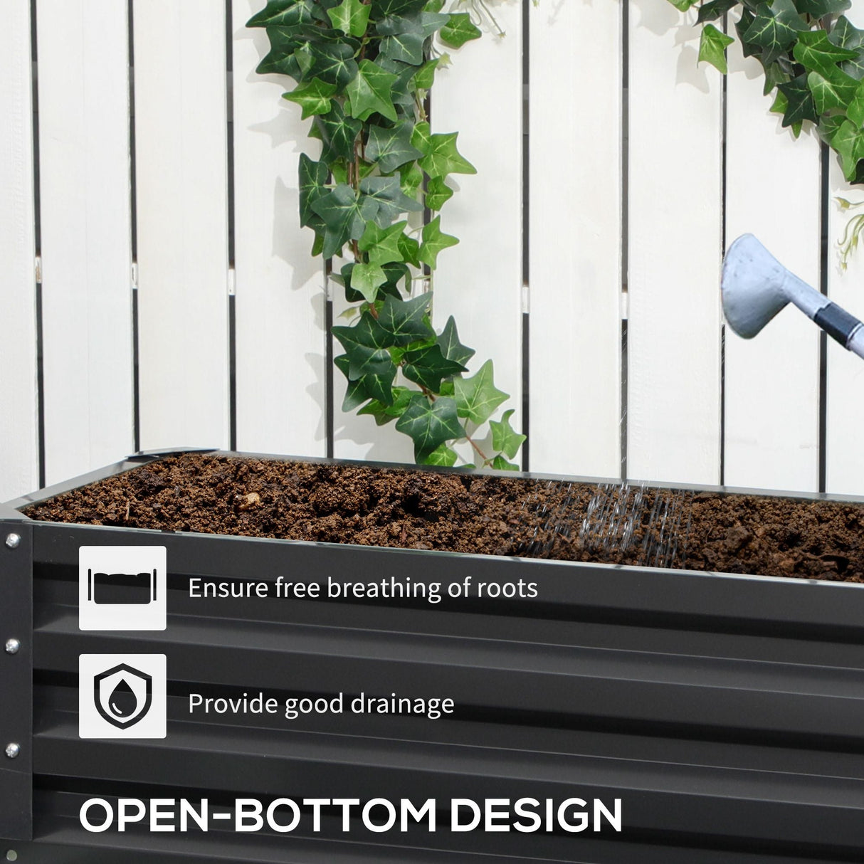 2 Tier Raised Garden Bed, Galvanised Planter Box for Vegetables Flowers Herbs, Dark Grey