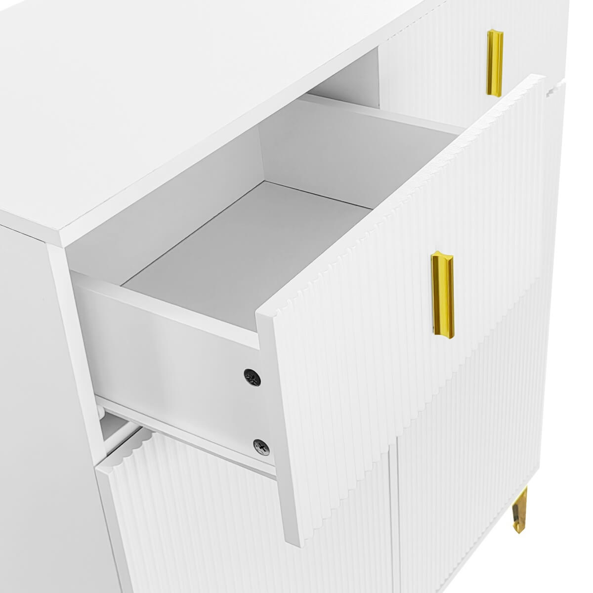 Modern Sideboard Cabinet and Shoe Storage Unit with Drawers - Adjustable Shelves, Decorative Panels and Gold Effect Accents