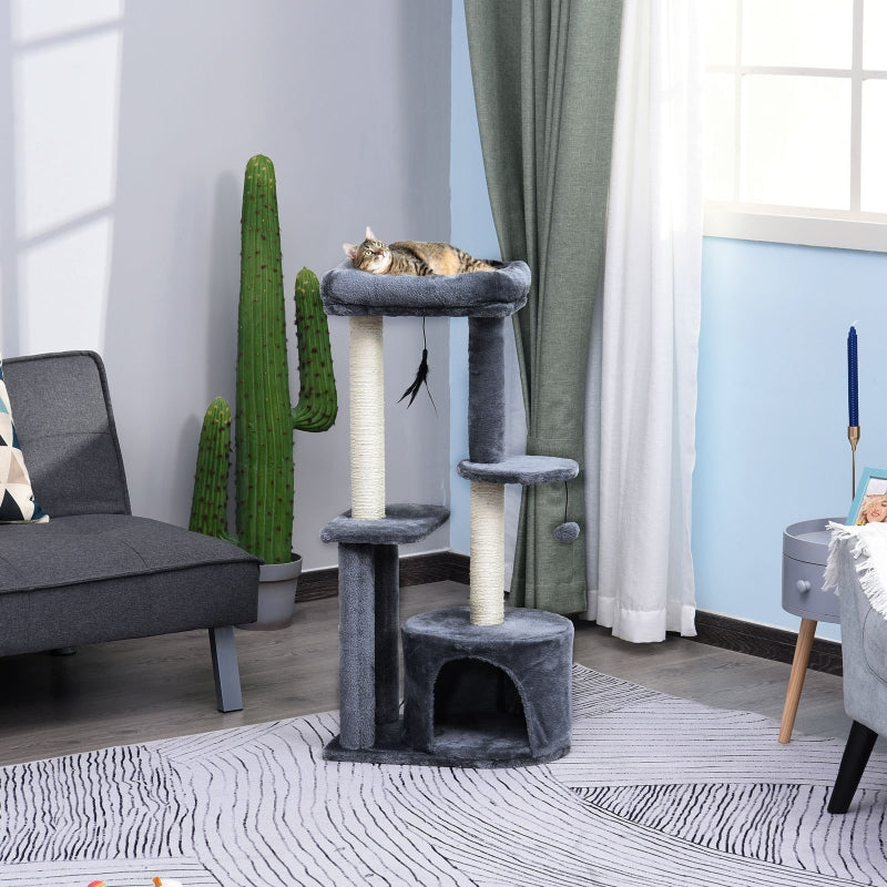 Cat Tree 100cm Cat Tower Condo with Sisal Scratching Posts, Hanging Toys, Perches - Grey