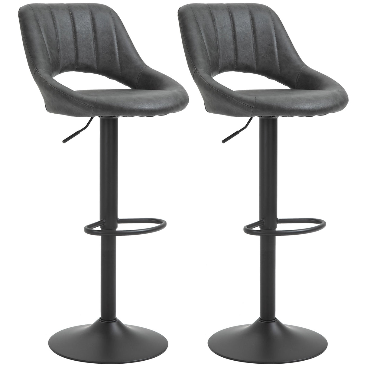 Bar Stools Set of 2, Swivel Adjustable Armless with Back, PU Leather Dark Grey