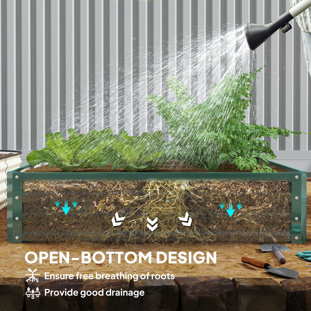 Square Raised Garden Bed Box, Weatherized Steel Frame for Vegetables, Flowers, & Herbs, Green