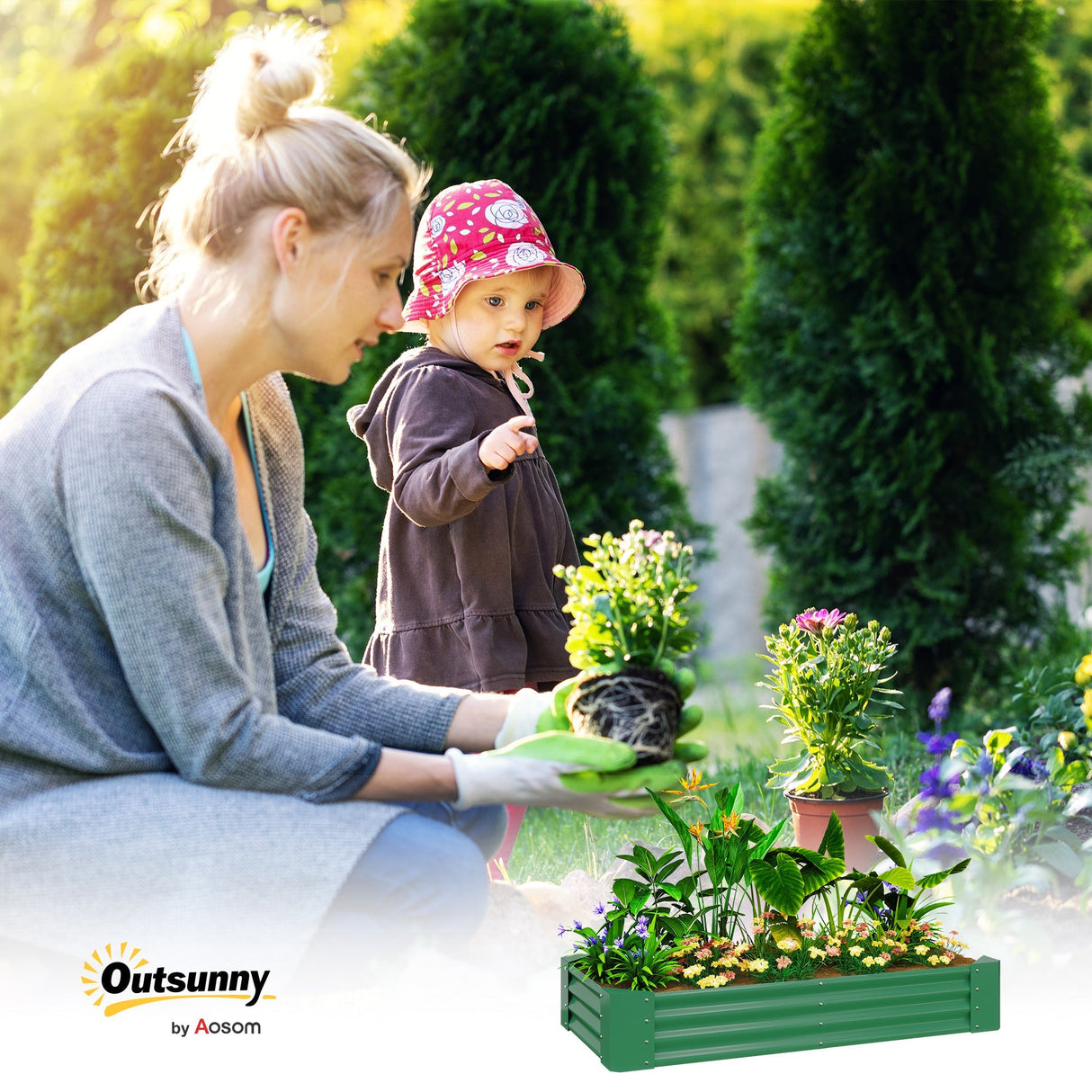 Open Planter, 180 x 90cm Galvanised Steel - Green