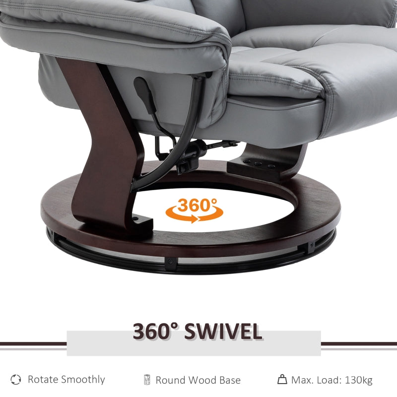 Recliner Chair with Footstool, 130kg Capacity, 135?? Reclining Swivel, PU Leather Grey