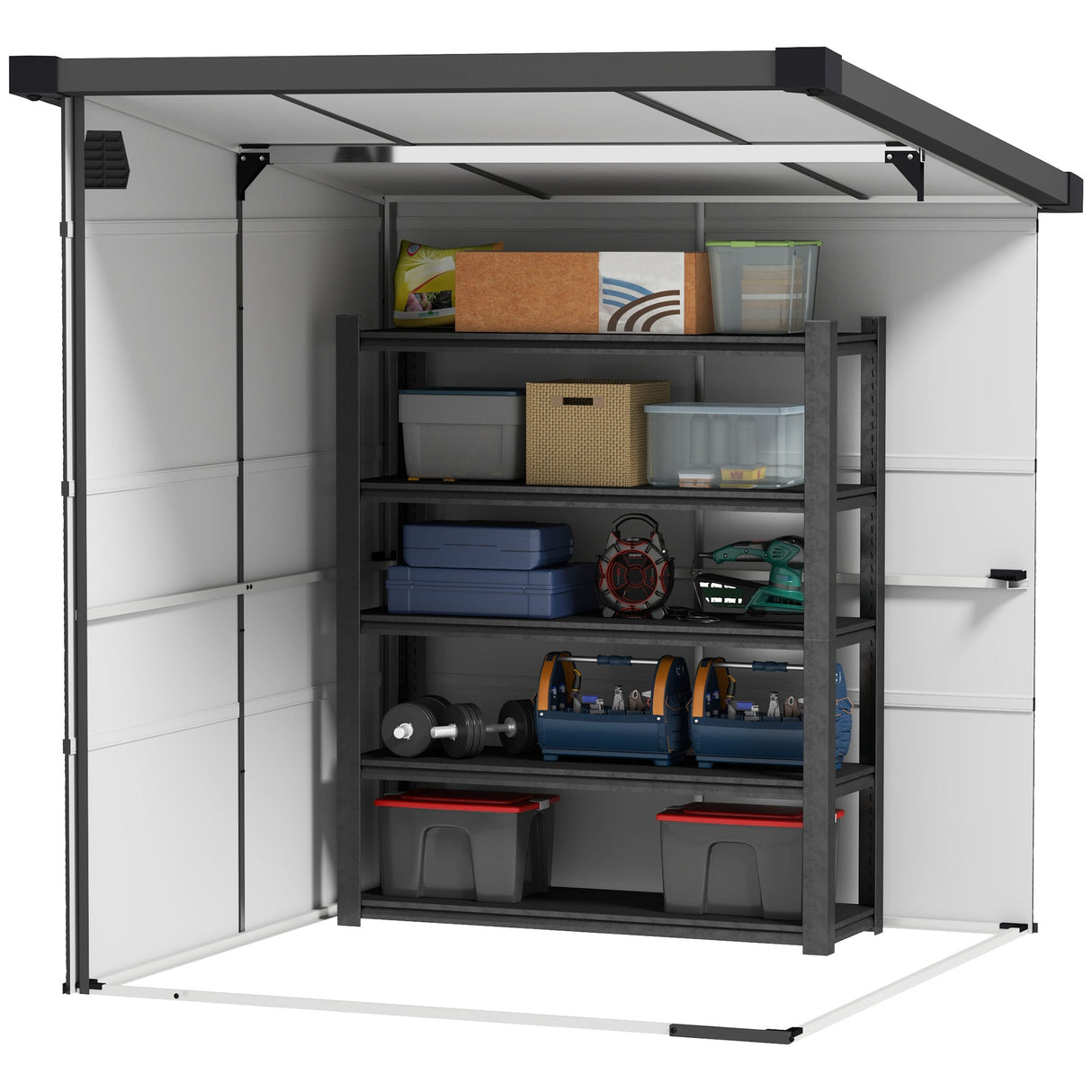 Outdoor Storage Shed 6 x 6ft with Windows and Air Vents, Dark Grey