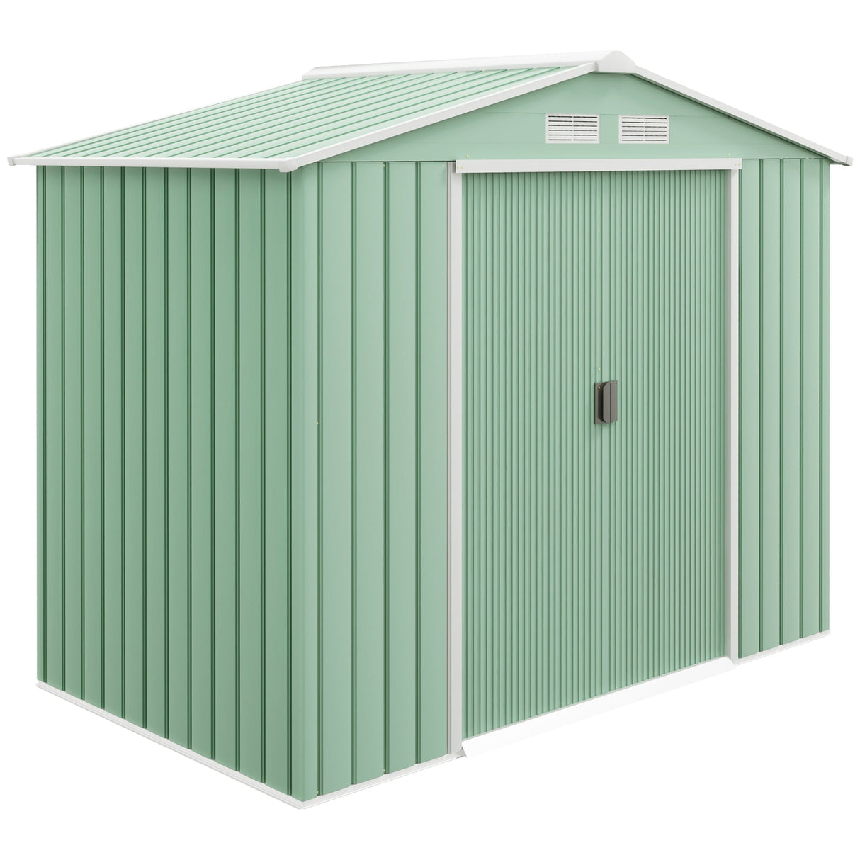 Metal Garden Shed 7 x 4ft, Outdoor Storage Tool House with Ventilation Slots, Foundation Kit and Lockable Double Doors, Light Green