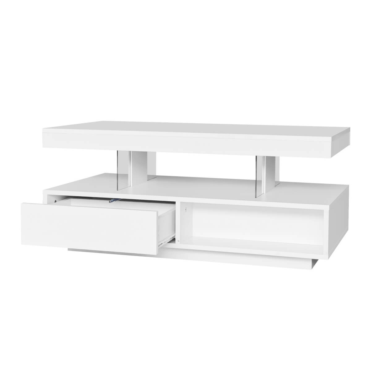 LED Coffee Table with Storage - High Gloss Centre Table with 2 Drawers, White