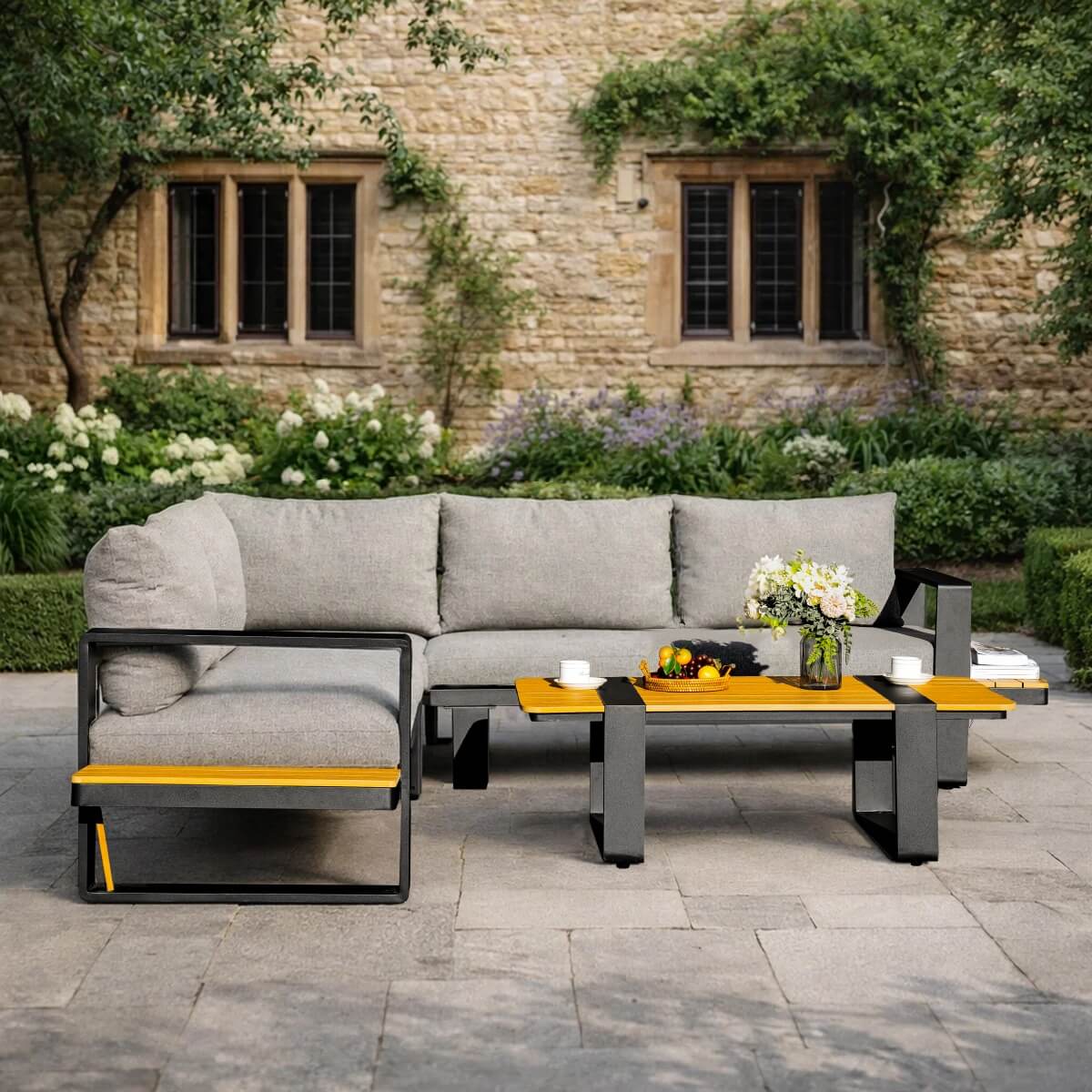 ARVIA Aluminum Corner Sofa Set (L-Shape with Coffee Table)