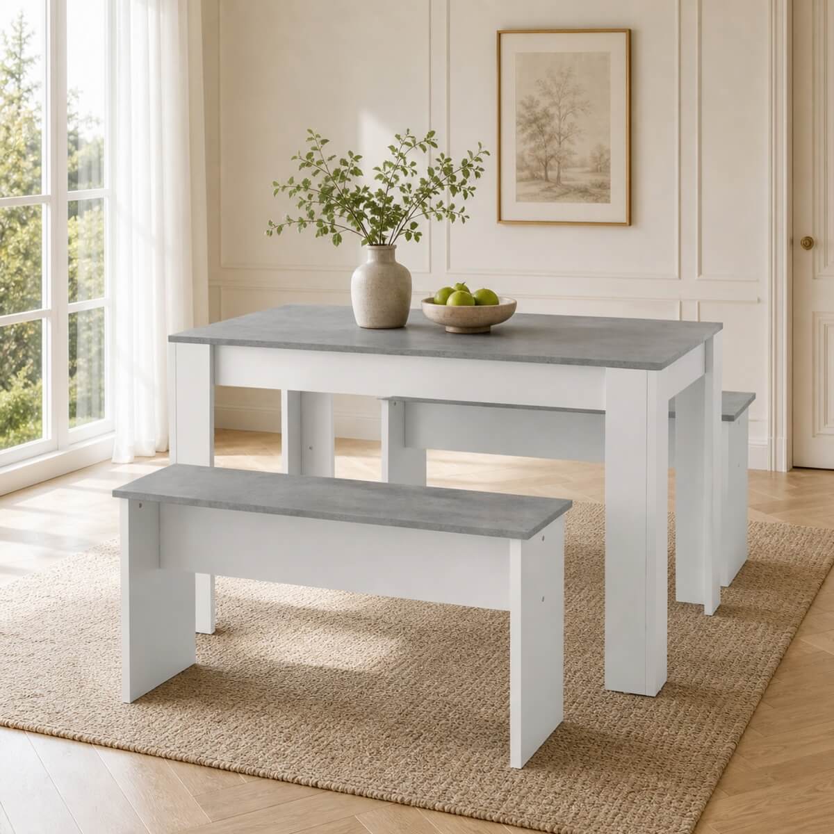 3 Piece Dining Table Set with Benches - Rectangular Kitchen Dining Set