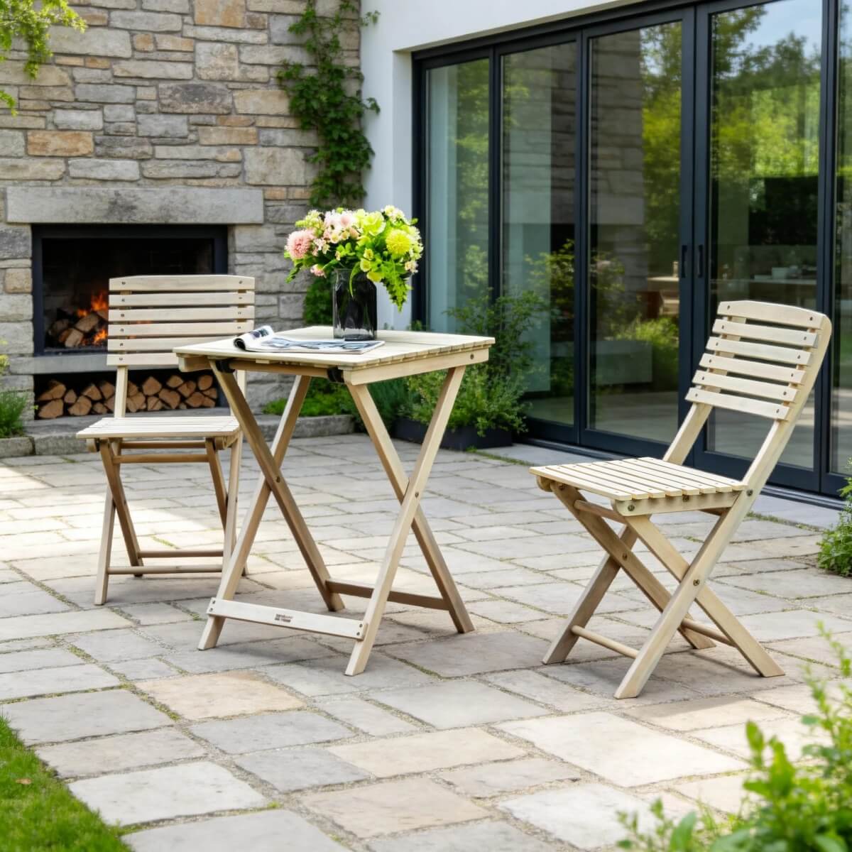 Wooden Outdoor Dining Set – Rectangular Table with Chairs for Garden, Patio or Balcony